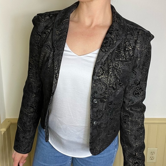 View Collection NY Blazer Vintage Y2K Black Velvet Gold Jacket Women’s Sz 8 - Picture 2 of 13